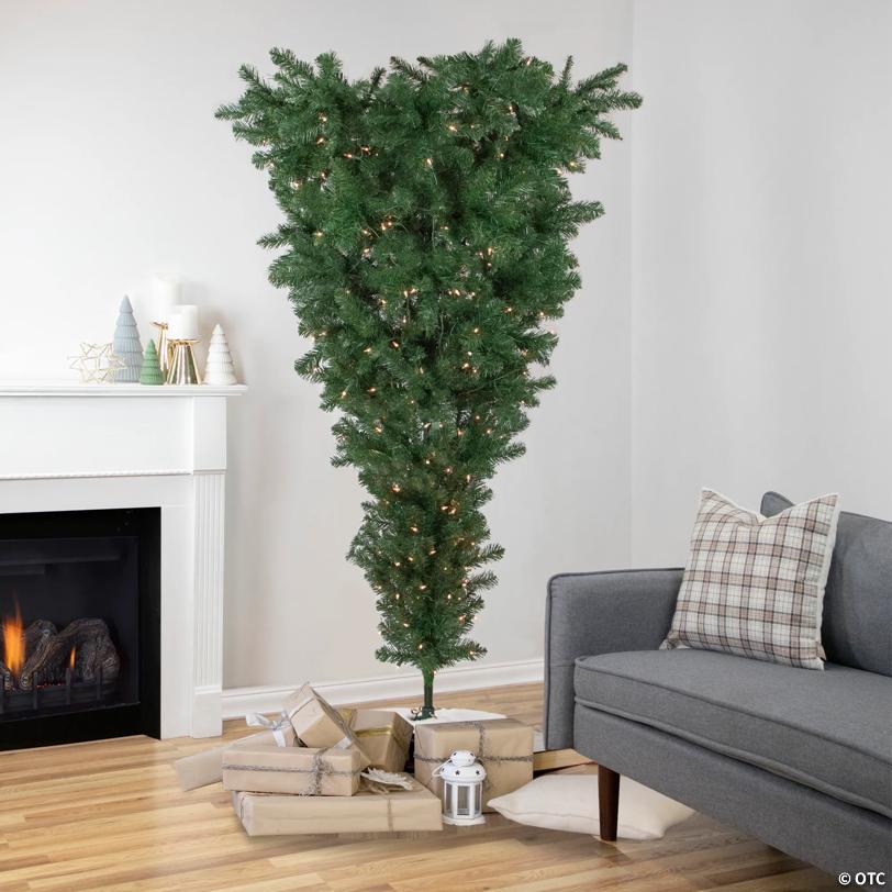 Northlight 5.5' Pre-Lit Medium Upside Down Spruce Artificial Christmas Tree  Clear Lights