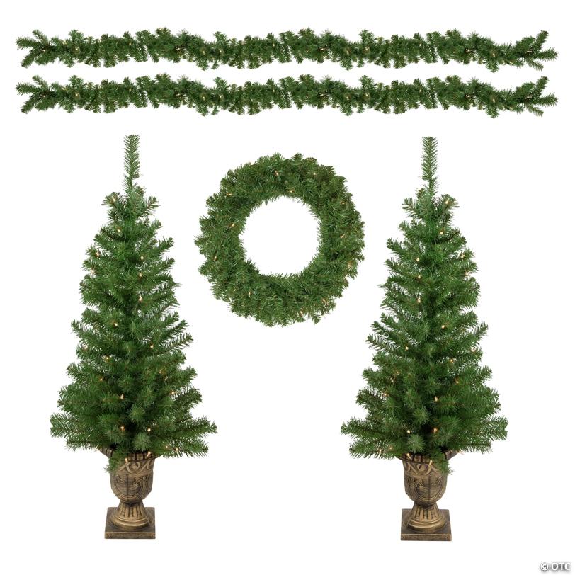 Northlight 5-Piece Pre-Lit Artificial Wolcott Spruce Christmas Entryway Set