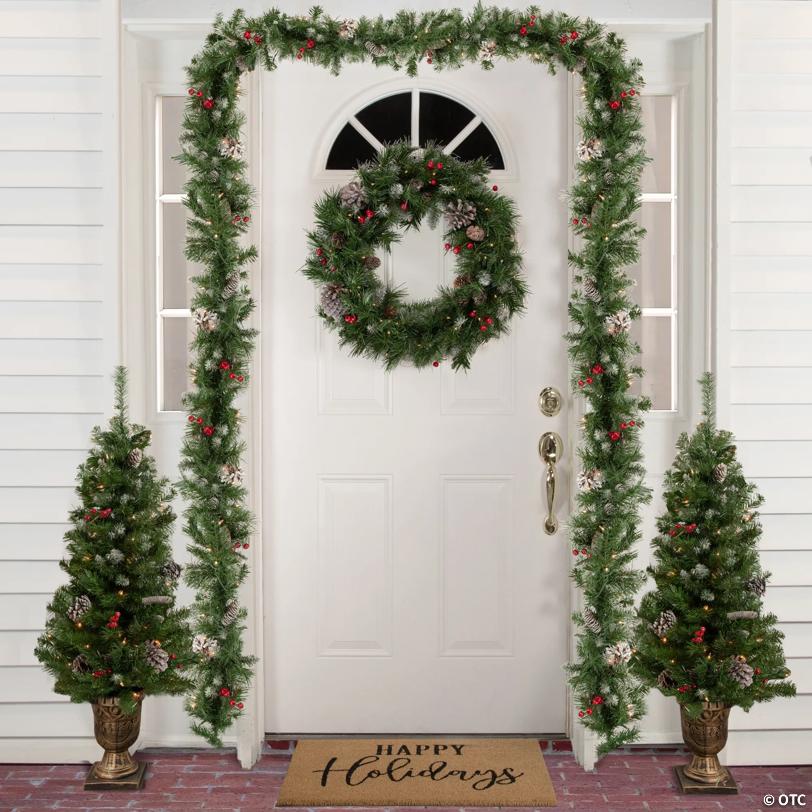 Northlight 5-Piece Pre-Lit Frosted Verona Berry Pine Artificial Christmas Entryway Set