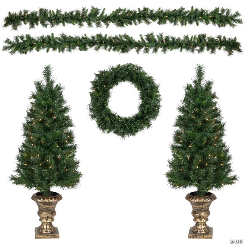 Northlight 5-Piece Pre-Lit Norwich Pine Artificial Christmas Entryway Set