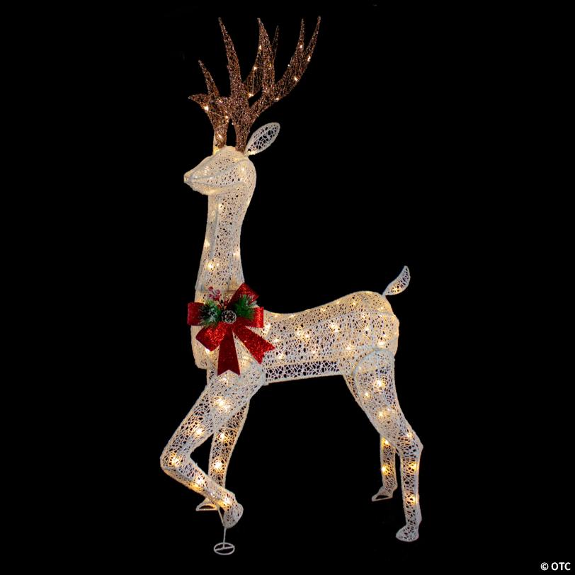 Northlight 60" LED Lighted Glitter Reindeer with Red Bow Outdoor Christmas Decoration