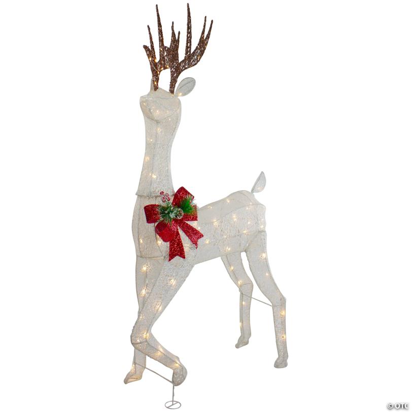 Northlight 60" LED Lighted Glitter Reindeer with Red Bow Outdoor Christmas Decoration