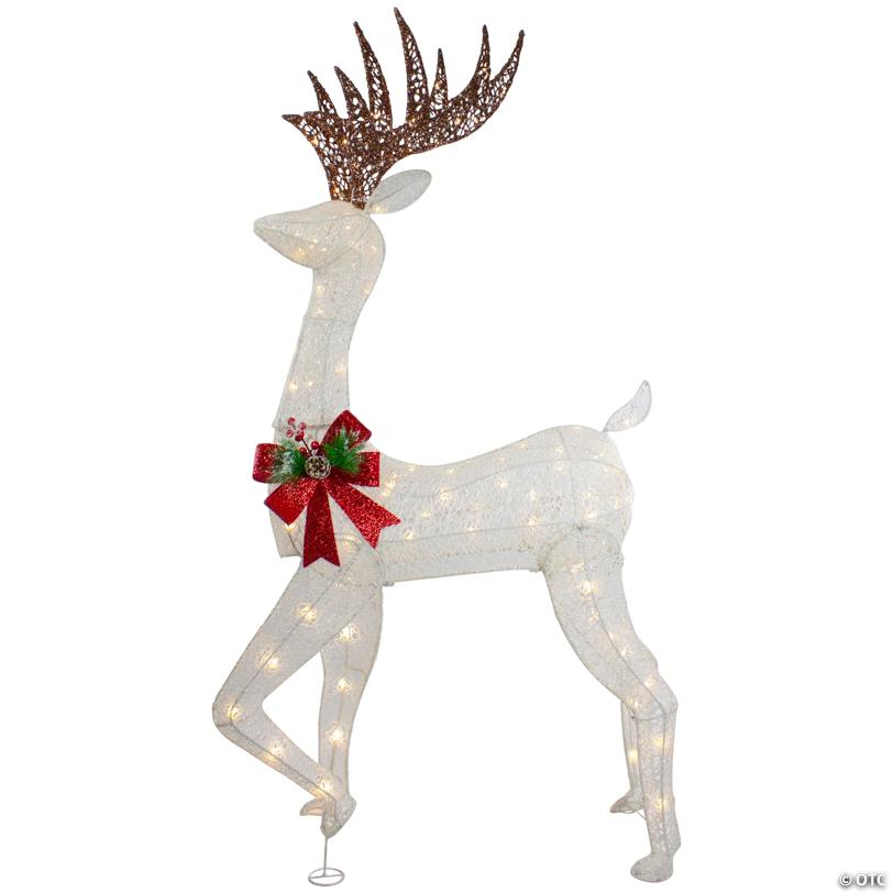 Northlight 60" LED Lighted Glitter Reindeer with Red Bow Outdoor Christmas Decoration