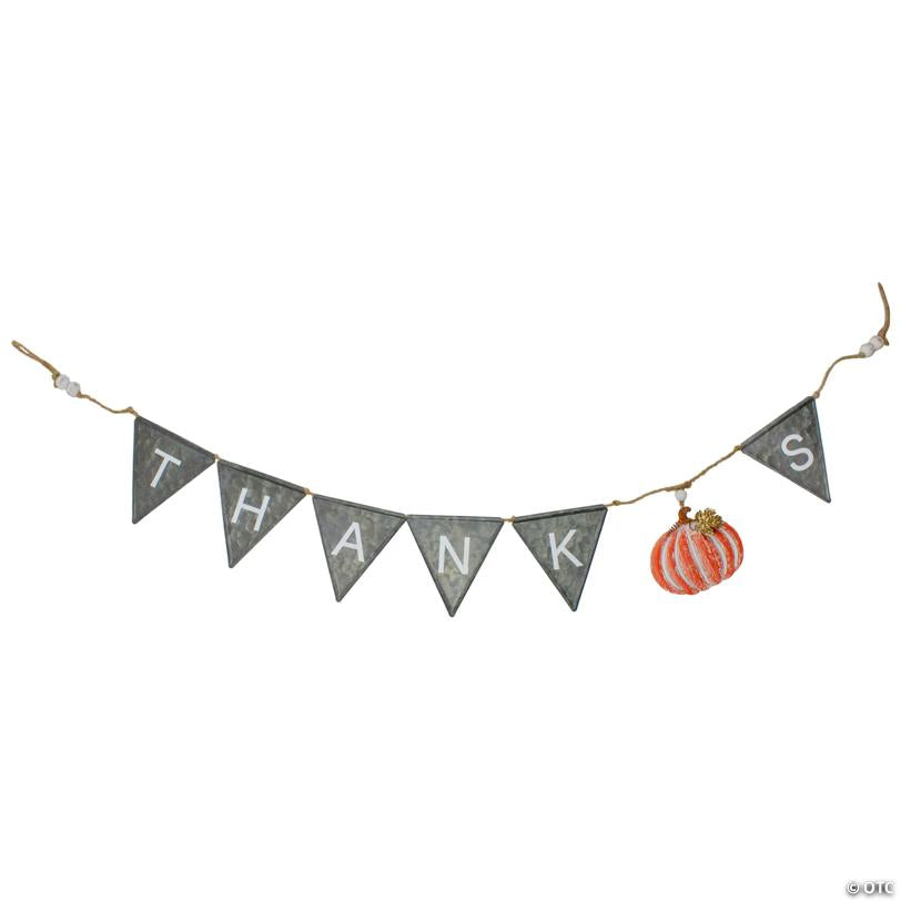 Northlight 64" Metal Gray, White, and Orange Thanksgiving "THANKS" Decorative Banner