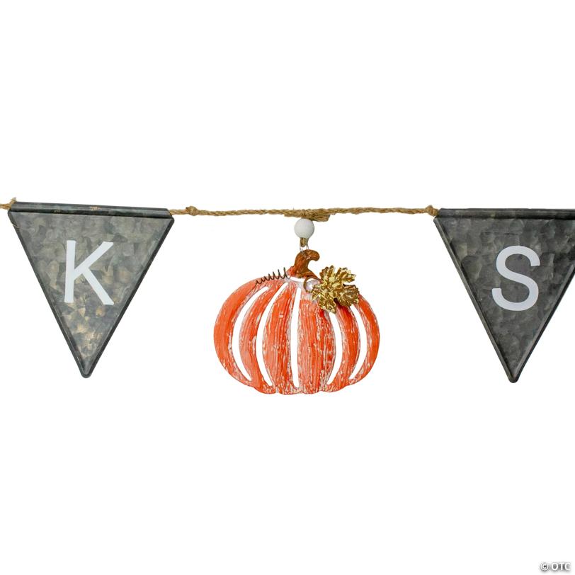 Northlight 64" Metal Gray, White, and Orange Thanksgiving "THANKS" Decorative Banner