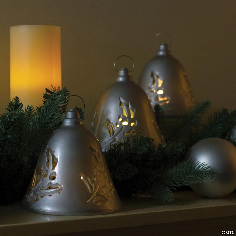Northlight 6.5" Musical Pre-Lit Silver Bells Christmas Decorations, Set of 3
