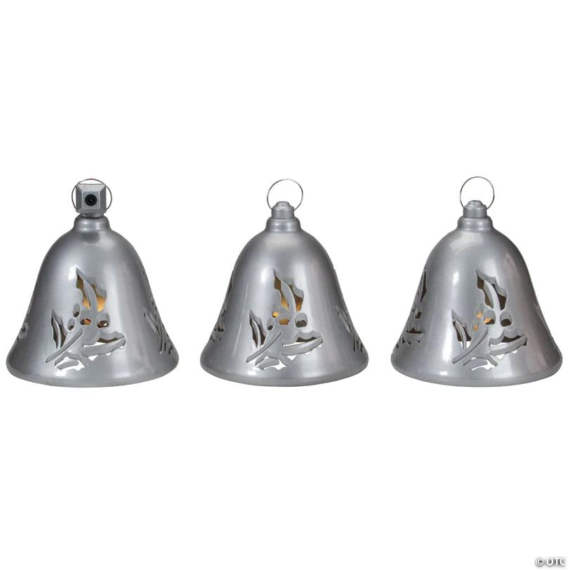 Northlight 6.5" Musical Pre-Lit Silver Bells Christmas Decorations, Set of 3