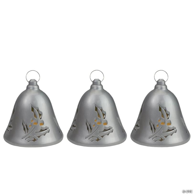 Northlight 6.5" Musical Pre-Lit Silver Bells Christmas Decorations, Set of 3