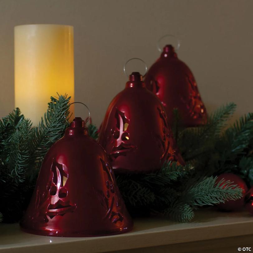 Northlight 6.5" Musical Pre-Lit  Red Bells Christmas Decorations, Set of 3