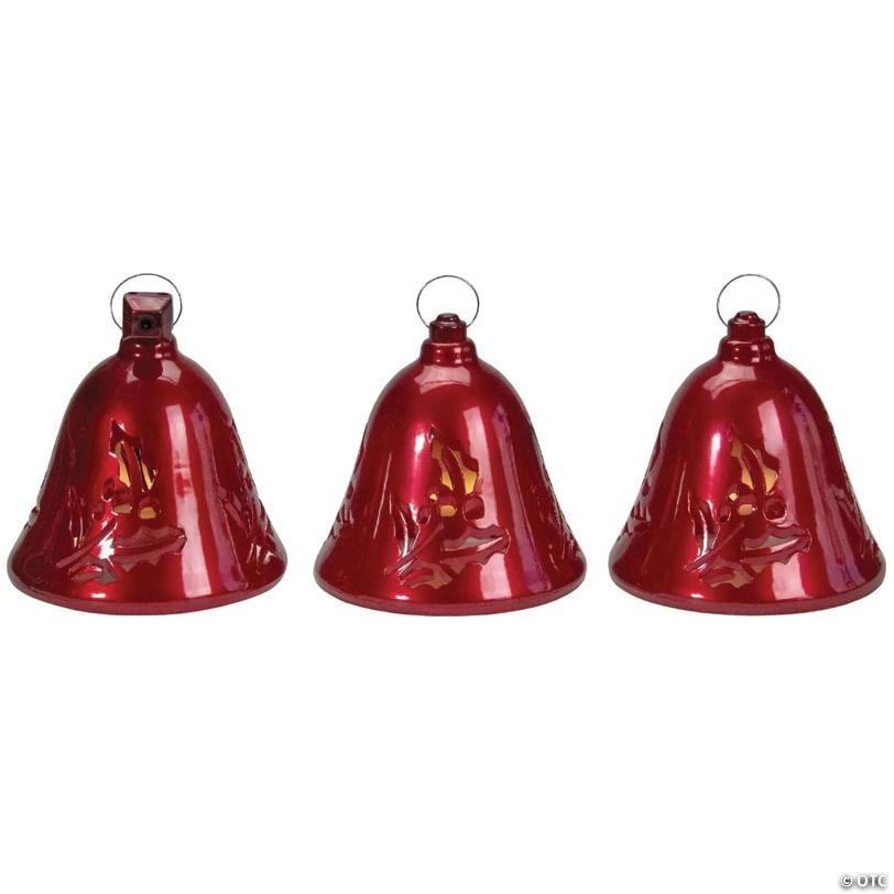 Northlight 6.5" Musical Pre-Lit  Red Bells Christmas Decorations, Set of 3
