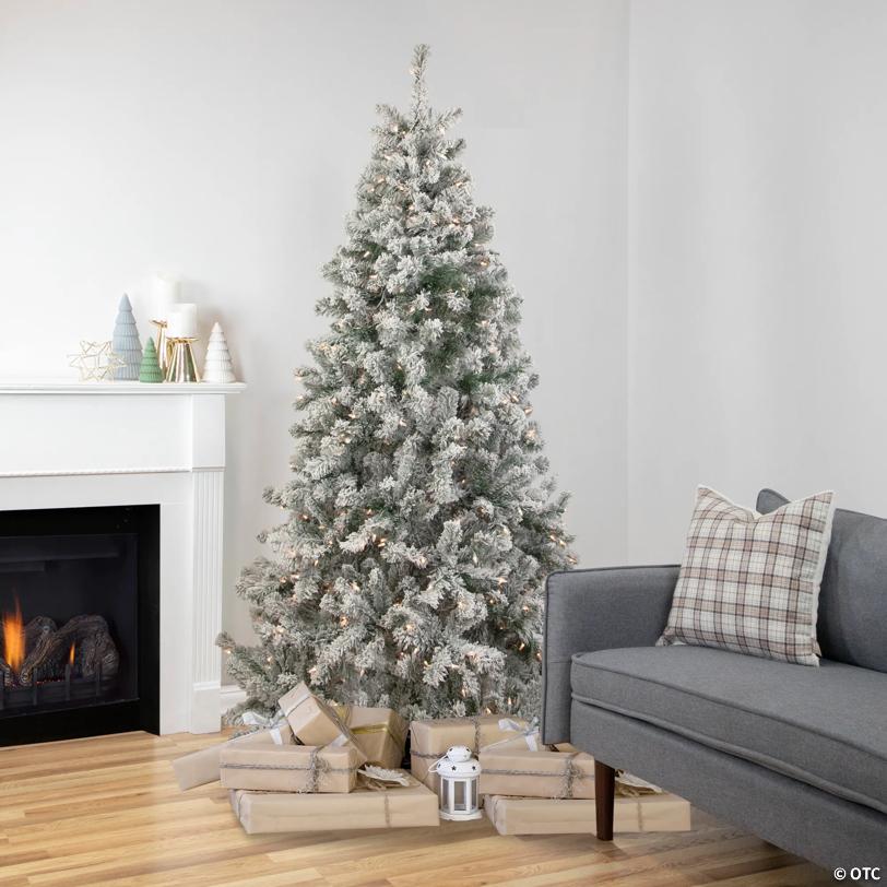 Northlight 6.5' Pre-Lit Flocked Madison Pine Medium Artificial Christmas Tree  Clear Lights