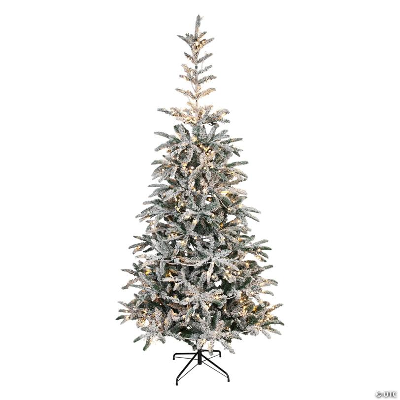 Northlight 6.5' Pre-Lit Flocked Slim Nordmann Fir Artificial Christmas Tree - Warm Clear LED Lights