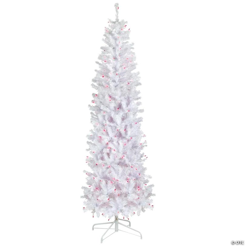 Northlight 6.5' Pre-Lit Woodbury White Pine Pencil Artificial Christmas Tree  Pink Lights