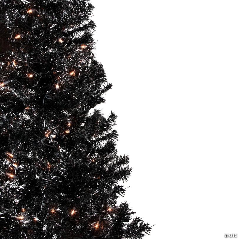 Northlight 6' Pre-Lit Black Artificial Tinsel Christmas Tree  Clear Lights