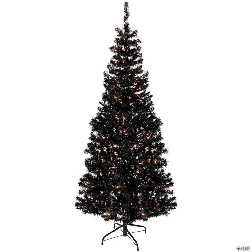 Northlight 6' Pre-Lit Black Artificial Tinsel Christmas Tree  Clear Lights