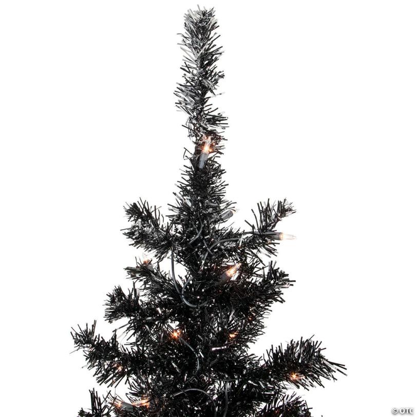 Northlight 6' Pre-Lit Black Artificial Tinsel Christmas Tree  Clear Lights