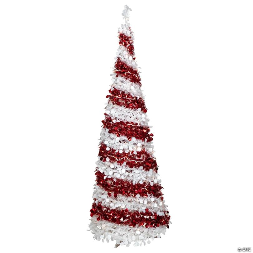 Northlight 6' Pre-Lit Candy Cane Pop-Up Artificial Christmas Tree  Clear Lights