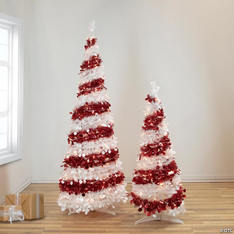 Northlight 6' Pre-Lit Candy Cane Pop-Up Artificial Christmas Tree  Clear Lights