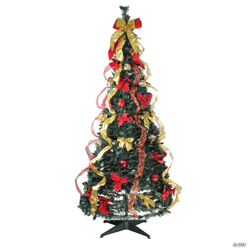 Northlight 6' Pre-Lit Gold and Red Pre-Decorated Pop-Up Artificial Christmas Tree  Clear Lights