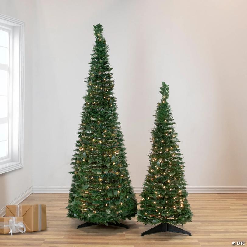 Northlight 6' Pre-Lit Green Holly Leaf Pop-Up Artificial Christmas Tree - Clear Lights
