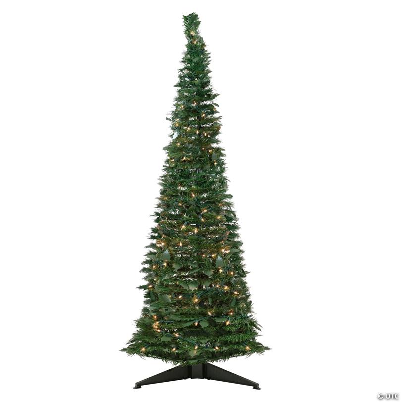 Northlight 6' Pre-Lit Green Holly Leaf Pop-Up Artificial Christmas Tree - Clear Lights