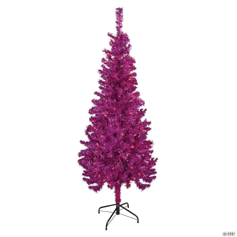 Northlight 6' Pre-Lit Pink Artificial Tinsel Christmas Tree  Clear Lights