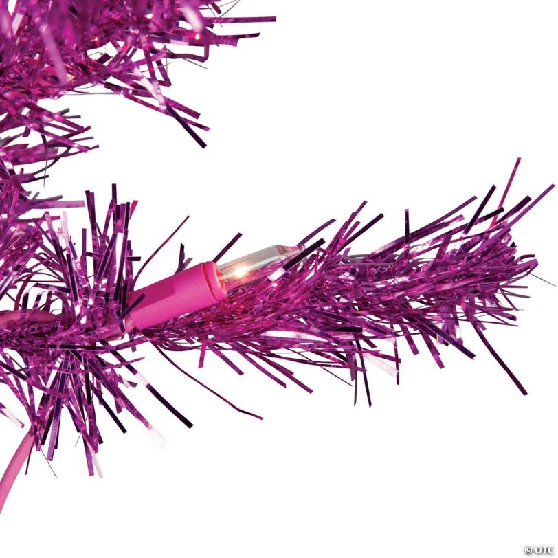 Northlight 6' Pre-Lit Pink Artificial Tinsel Christmas Tree  Clear Lights