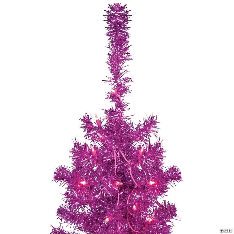 Northlight 6' Pre-Lit Pink Artificial Tinsel Christmas Tree  Clear Lights