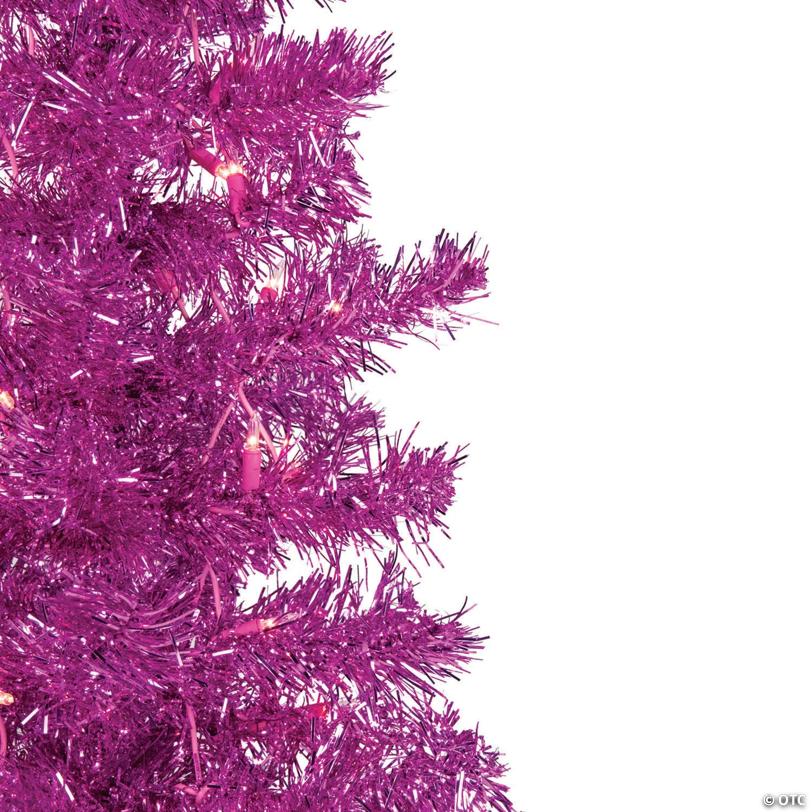 Northlight 6' Pre-Lit Pink Artificial Tinsel Christmas Tree  Clear Lights