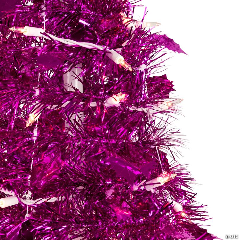 Northlight 6' Pre-Lit Pink Tinsel Pop-Up Artificial Christmas Tree  Clear Lights