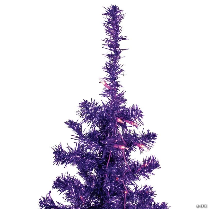 Northlight 6' Pre-Lit Purple Artificial Tinsel Christmas Tree  Clear Lights