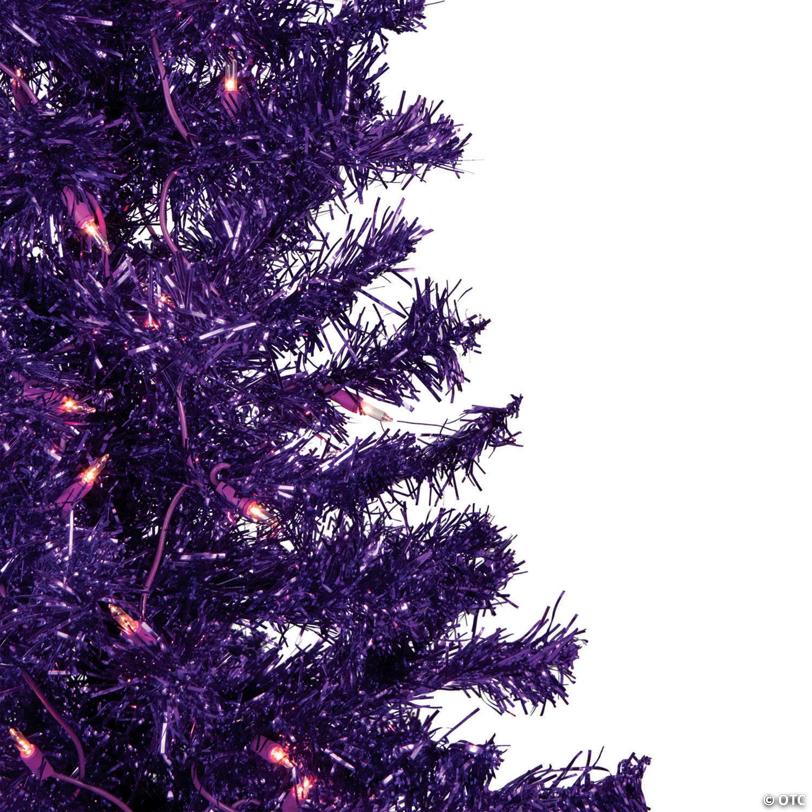 Northlight 6' Pre-Lit Purple Artificial Tinsel Christmas Tree  Clear Lights