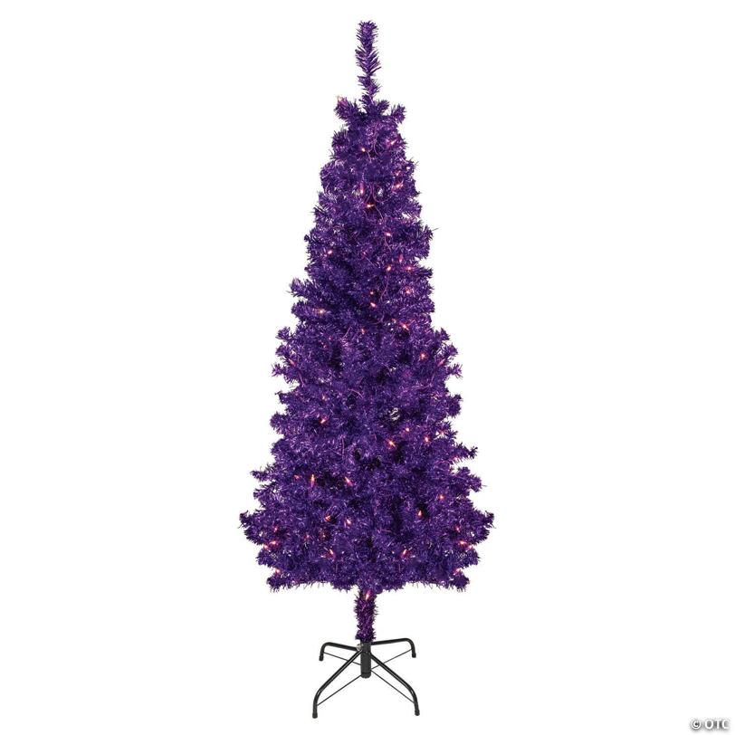Northlight 6' Pre-Lit Purple Artificial Tinsel Christmas Tree  Clear Lights