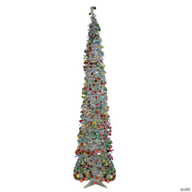 Northlight 6' Pre-Lit Silver Tinsel Pop-Up Artificial Christmas Tree - Warm White LED Lights