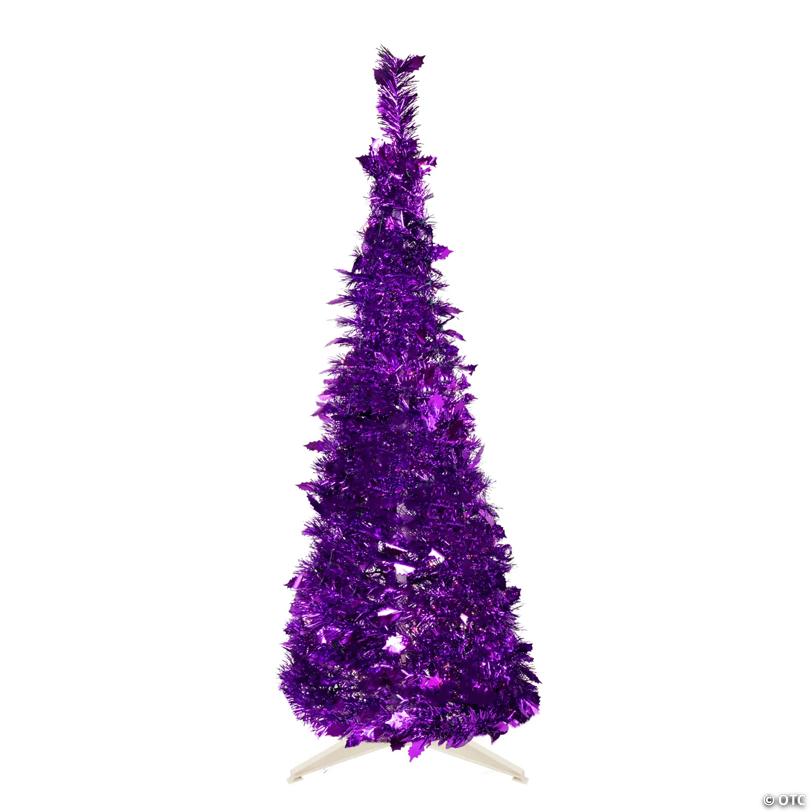 Northlight 6' Purple Tinsel Pop-Up Artificial Christmas Tree  Unlit