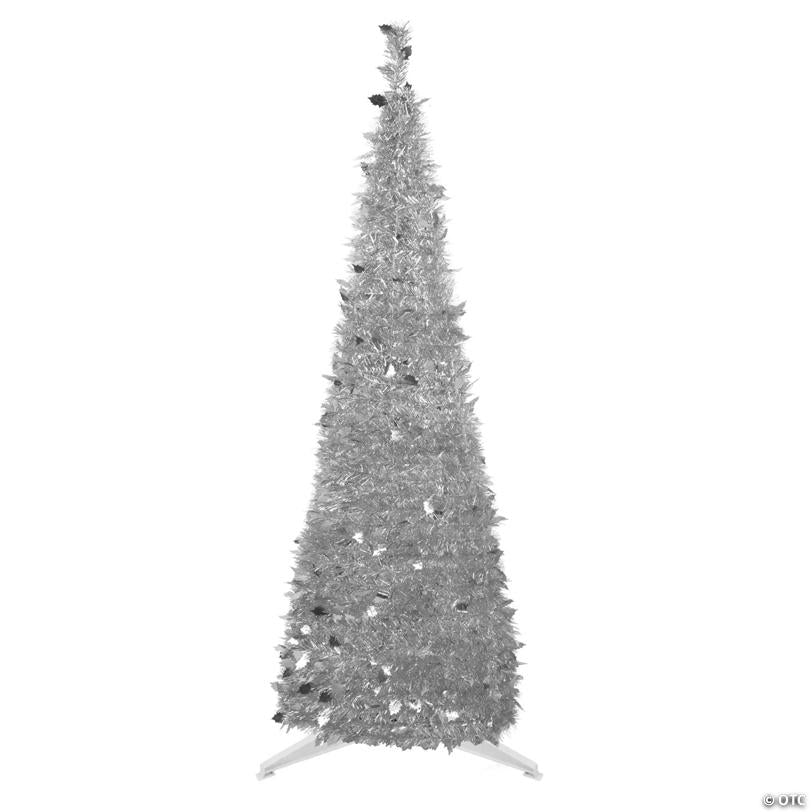 Northlight 6' Silver Tinsel Pop-Up Artificial Christmas Tree  Unlit