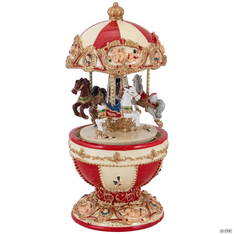 Northlight 7.25" Animated and Musical Horses and Cupids Carousel