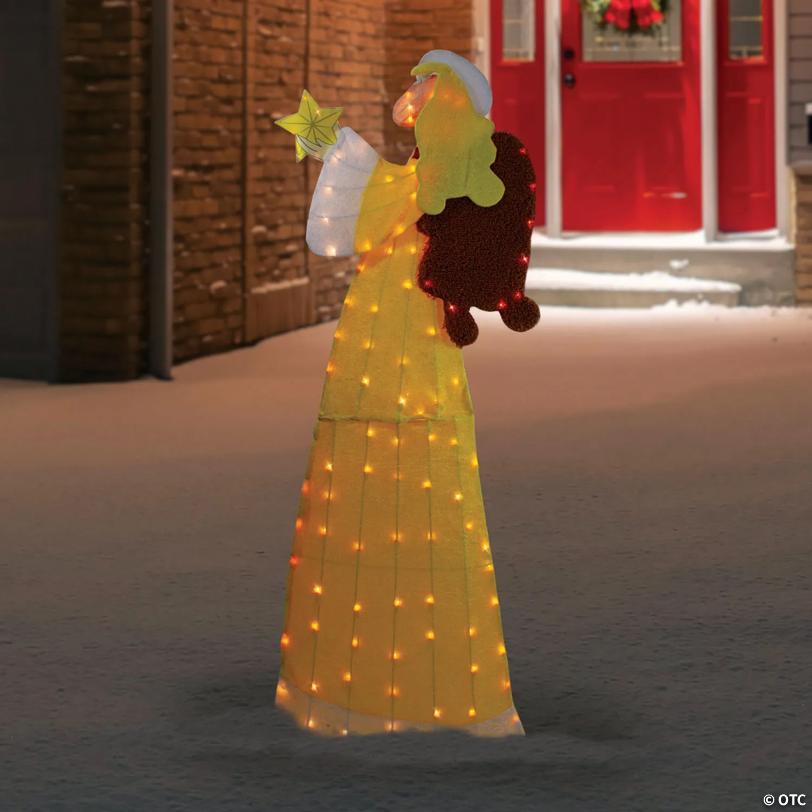 Northlight 72" Lighted 2D Yellow Chenille Angel Outdoor Christmas Decoration