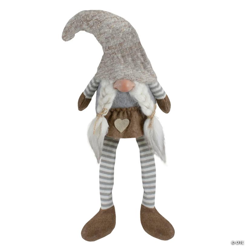 Northlight 7.5" Gray and Beige Sitting Girl Christmas Gnome Figure with Braids