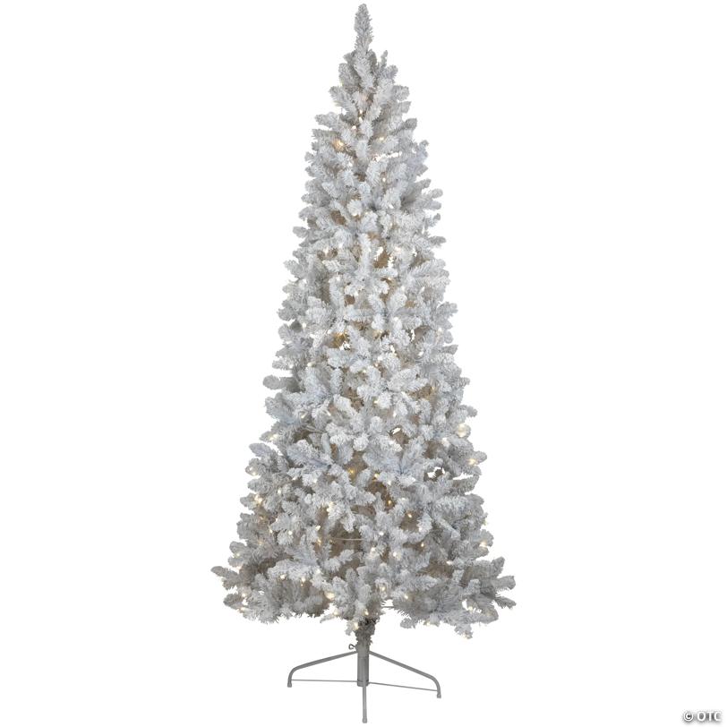 Northlight 7.5' Pre-Lit Slim Flocked Pine Artificial Christmas Tree - Warm White LED Lights
