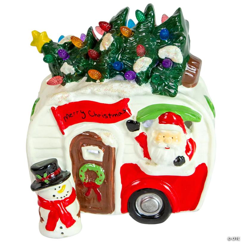 Northlight 7.75" LED Lighted Santa and Snowman Camper Christmas Decoration