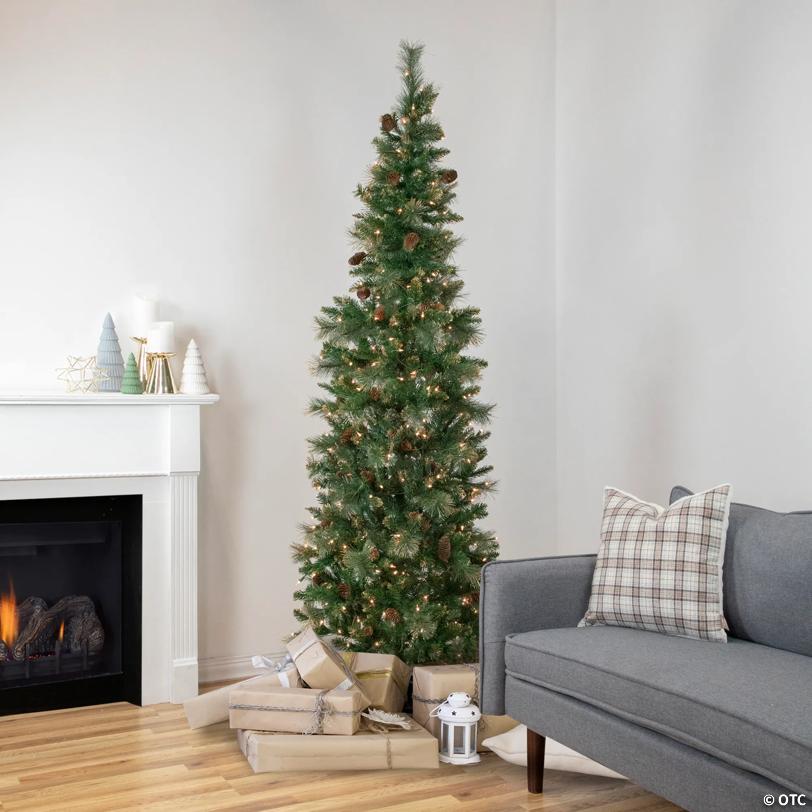 Northlight 7' Pre-Lit Yorkshire Pine Pencil Artificial Christmas Tree  Clear Lights