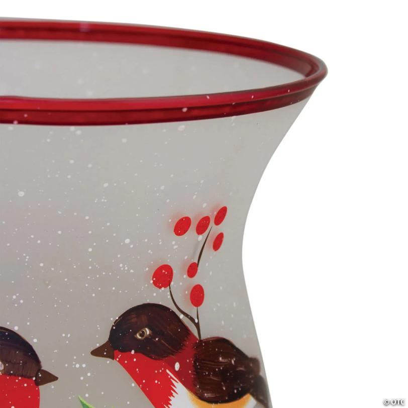 Northlight 8-Inch Hand Painted Finches and Pine Flameless Glass Candle Holder
