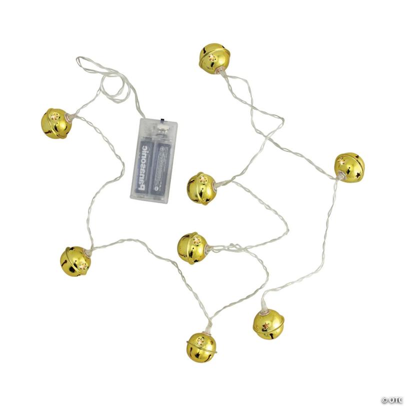 Northlight 8 Battery Operated Gold LED Jingle Bell Christmas Lights - Clear Wire