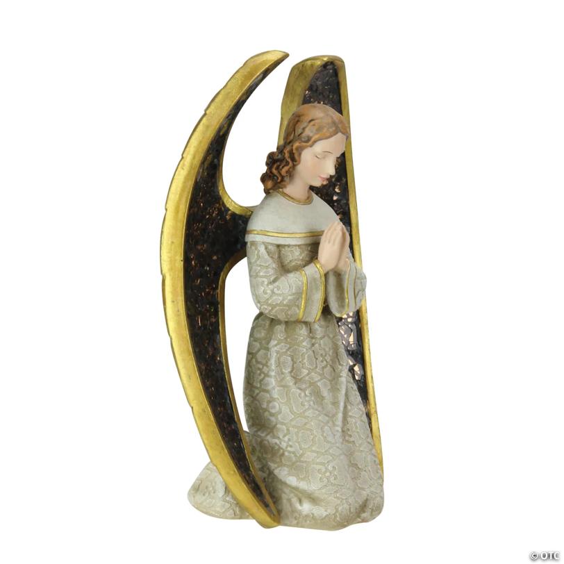 Northlight 8" Gold and Gray Praying Angel with Mosaic Wings Tabletop Christmas Figure