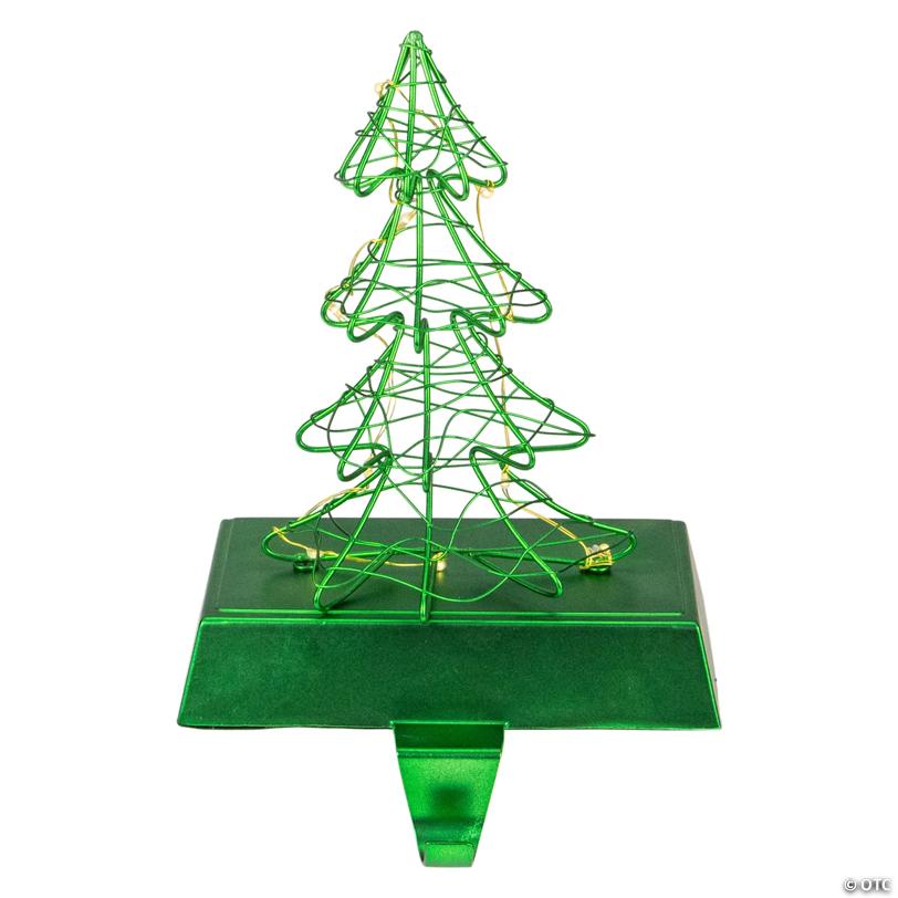 Northlight 8" LED Lighted Green Wired Christmas Tree Stocking Holder