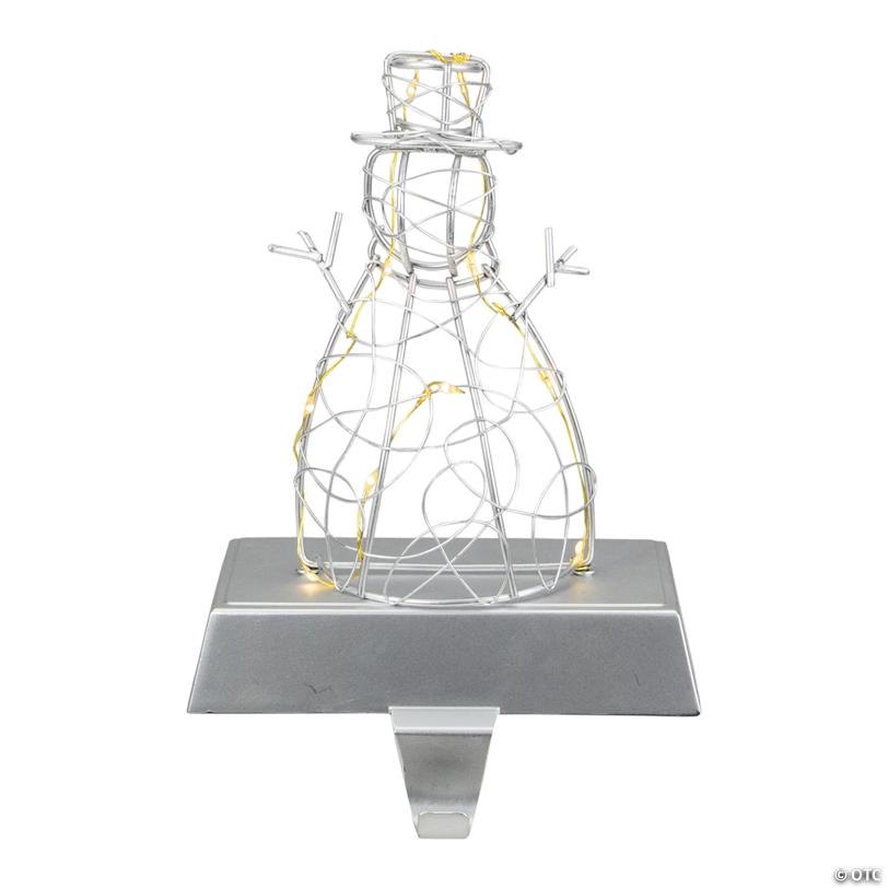 Northlight 8" LED Lighted Silver Wired Snowman Christmas Stocking Holder