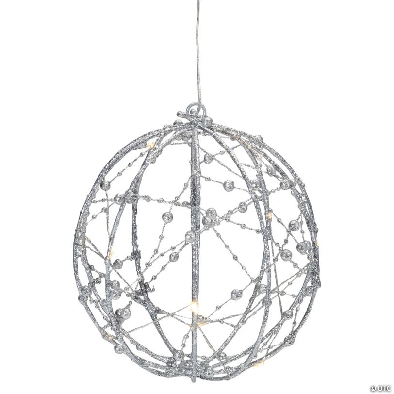 Northlight 8" LED Pre-Lit Silver Christmas Hanging Ball Decoration - Warm White Lights