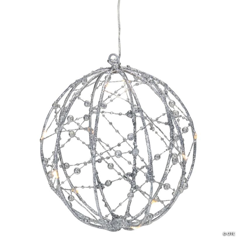Northlight 8" LED Pre-Lit Silver Christmas Hanging Ball Decoration - Warm White Lights