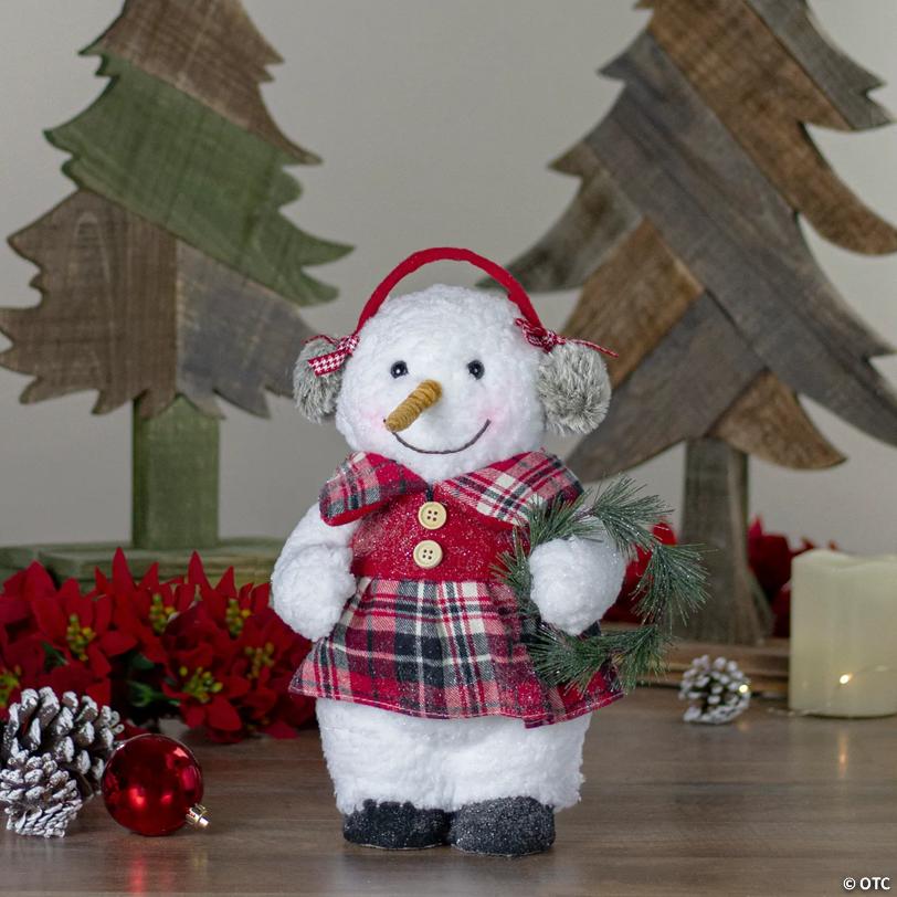 Northlight 9.5" Plush Girl Snowman with Ear Muffs Christmas Figure